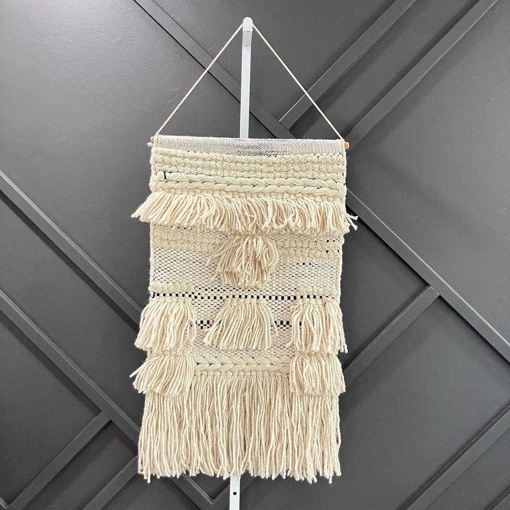 Boho Macrame Wall Hanging Woven Cotton Tapestry Fringe Tassel Neutral Wall Decor